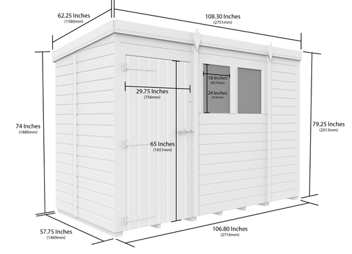 5ft x 9ft Pent Security Shed