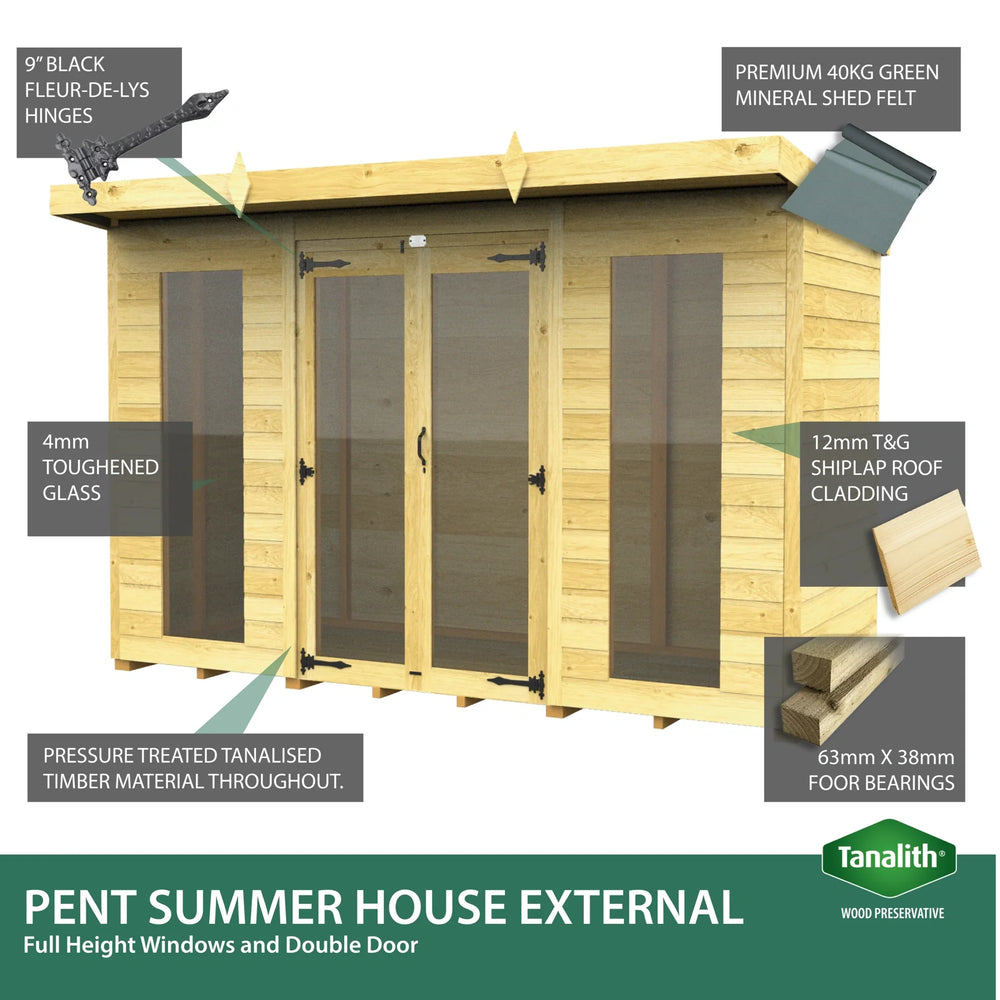 7ft x 14ft Pent Summer House (Full Height Window)