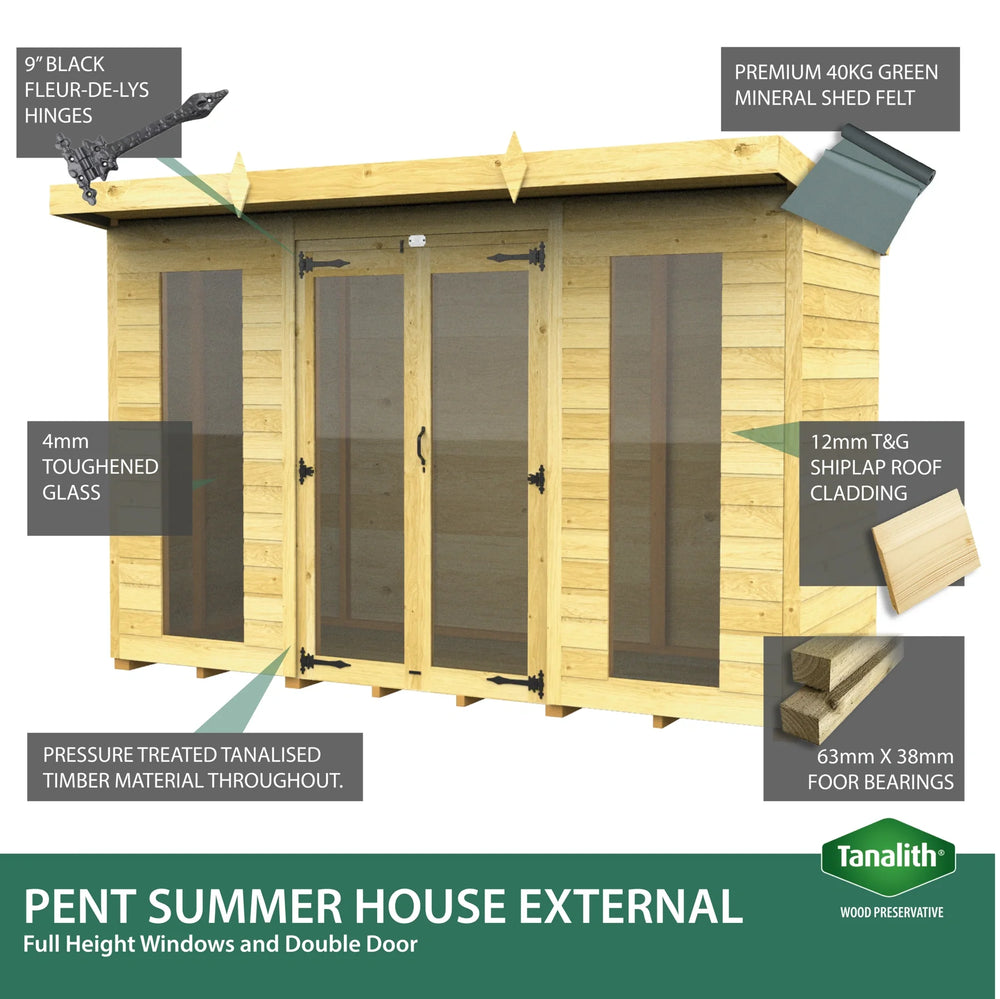 7ft x 20ft Pent Summer House (Full Height Window)