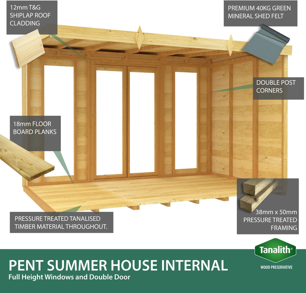 7ft x 20ft Pent Summer House (Full Height Window)