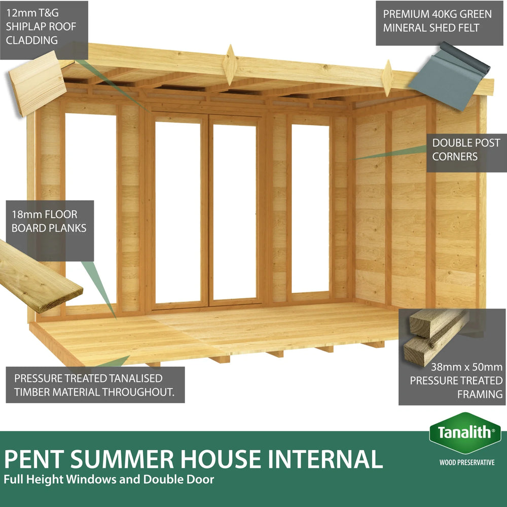7ft x 14ft Pent Summer House (Full Height Window)