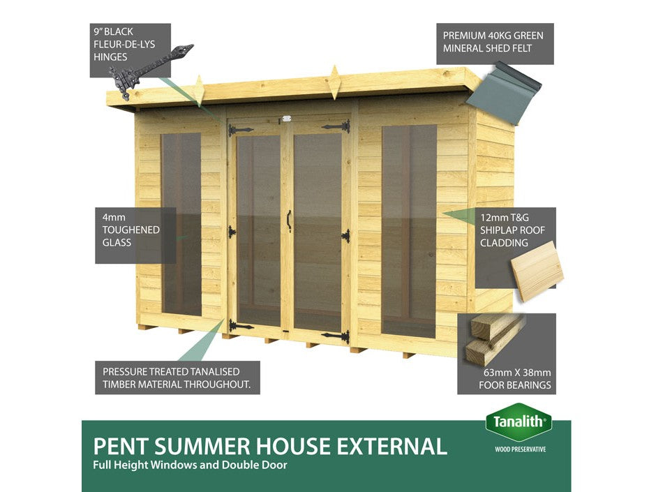 10ft x 4ft Pent Summer House (Full Height Window)