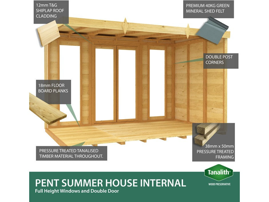 10ft x 7ft Pent Summer House (Full Height Window)