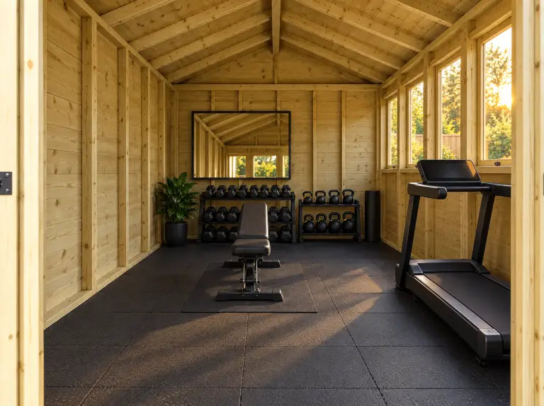 Inside the all-rounder gym: the kit laid out in the timber shed